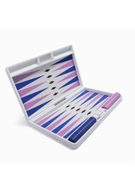 Resim Taşınabilir Tavla Seti 25x20 Cm Mor Mavi Beyaz 3d Baskı Katlanabilir Tavla, Seyahat Tavlası, Zar Ve Taş Dahil 
