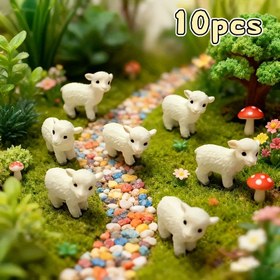 Resim 10 Adet Mini Rezine Koyun Figürü - Bebek Evleri, Dioramalar, Teraryumlar ve Minyatür Bahçeler için Beyaz Minyatür Koyun Modelleri - Hobi Severler ve Sergi Koleksiyonları için Gerçekçi Rezine Koyun Heykelleri 