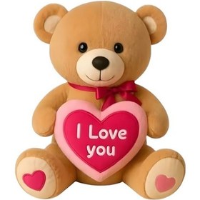 Resim Peluş 40 Cm I Love Kalpli Ayı Kahverengi 