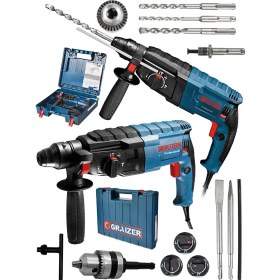 Resim Graizer Alman 9001 Xdrive Çelik Şanzuman Bakır Sargili Kırıcı Delici Hiltı Matkap ve 5 Adet Uç Yedek Mandren 