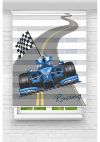Resim Perdecizade Enxboy Mavi Rally Araba Dijital Baskılı Zebra Perde-cocuk Odası-stor Perde Pz-2508 Renkli 