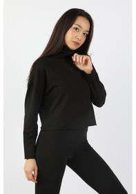 Resim Kadın Yarım Balıkçı Yarasa Kol Sweatshirt Siyah Karışık Çok Renkli 