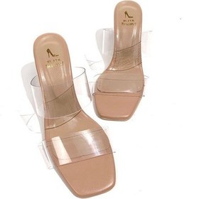 Resim Kadın Edv Nut Şeffaf Bant Şeffaf Şampanya Topuklu Terlik 001 