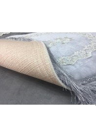 Resim Exclusive Oval Gri 2'li Dantelli Ve Saçaklı Banyo Paspası Püsküll Gri 