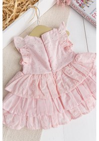 Resim Üç Katlı %100 Pamuk Kız Bebek Elbise Şık Doğum Günü Özel Gün Pembe Çok Renkli 