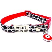 Resim Ayz Markalama Güvenlik Kilitli İsimli Kedi Tasması Kedi Madalyon İnek Desenli 