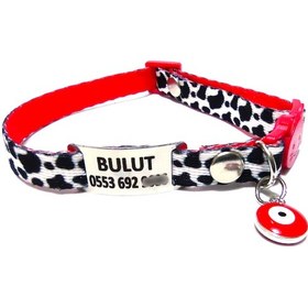 Resim Ayz Markalama Güvenlik Kilitli İsimli Kedi Tasması Kedi Madalyon İnek Desenli 