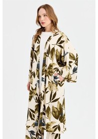 Resim Esswaap Sarmaşık Desen Baskılı Kimono Takım Haki-haki Haki 