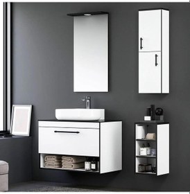 Resim Orka Knidos 90 Cm Mdf Beyaz Banyo Dolabı Takımı Ve Boy Dolabı Beyaz 