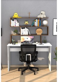 Resim Moonlife Moonlife Kaya Kitaplıklı Çalışma Masası Beyaz - Ceviz Beyaz - Ceviz 