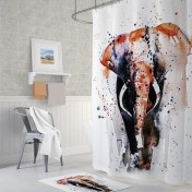 Resim Tropik Home Banyo Perdesi Polyester Kumaş Fil Desen Banyo Perdesi Yerli Üretim 180X200 cm Tek Kanat Duş Perdesi 