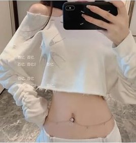 Resim Yıldız Detaylı Taşlı Göbek Piercing Bel Zinciri, Vücut Aksesuarı, gümüş 