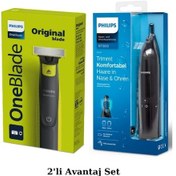Resim Philips QP2724/10 Oneblade Yüz Şekillendirici + NT1650 Burun Kulak Kılı Temizleme Makinesi 