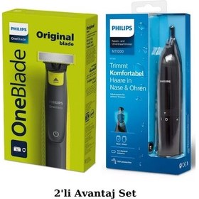 Resim Philips QP2724/10 Oneblade Yüz Şekillendirici + NT1650 Burun Kulak Kılı Temizleme Makinesi 