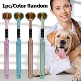 Resim 1 Paket Evcil Hayvan Diş Bakımı 3 Taraflı Diş Fırçası - Kediler ve Köpekler İçin Yumuşak Mikrofiber Kıllar, Diş Etlerine Nazik, Etkili Plak Temizliği ve Ferah Nefes, Rastgele Renk (Mor/Mavi/Pembe), Diş Temizleme Aletleri, Tutma Kolu Tasarımı, Dokulu Tutma Kolu 