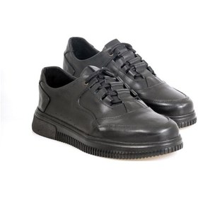 Resim Hakiki Deri Siyah Merdivenli Erkek Klasik Ayakkabı 