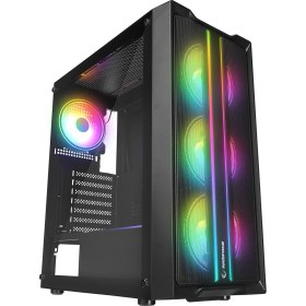 Resim Rampage Slıder Mesh LED Şerit Temperli Cam Siyah 4*12CM Sabit Rgb Fan Atx Mid-T Gaming Oyuncu Kasası 