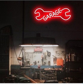 Resim Garage Yazılı Ve Şekilli Neon Tabela Kırmızı 