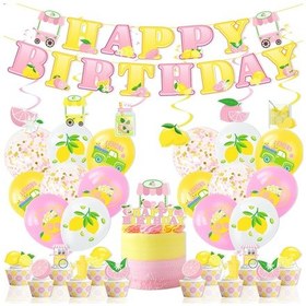 Resim Limon Meyveli Doğum Günü Balonları Ve Afişli Pasta Üstü Lateks Seti Parti Dekorasyonu 