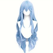 Resim Cosplay Animasyon Peruk Düğme Ağı 60cm Mavi Hava Uzun Kıvırcık Saç, Ling Polly Aynı Stil COS Peruk, Tüm Partiler, Konvansiyonlar, Rol Yapma İçin Uygun 