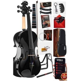 Resim Midex HGA44BK-STYS Full Siyah Set Keman 4/4 (Yastık Stand Tuner Susturucu Yedek Tel Reçine Çanta Yay) 