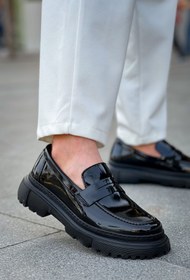 Resim Roof Atelier Erkek Siyah Rugan Kalın Taban Loafer Ayakkabı - 2417 - Rst Siyah 