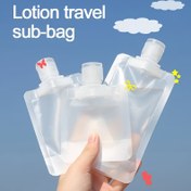 Resim 5 adet Taşınabilir Doldurulabilir Seyahat Pouch Şampuan Sıvı Losyon Dispenser Çantası Kozmetik Doldurulabilir Düz Pouch Seyahat Şişeleri Seti 1.01oz/1.69oz/3.38oz 