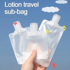 Resim 5 adet Taşınabilir Doldurulabilir Seyahat Pouch Şampuan Sıvı Losyon Dispenser Çantası Kozmetik Doldurulabilir Düz Pouch Seyahat Şişeleri Seti 1.01oz/1.69oz/3.38oz 