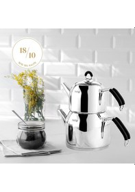 Resim Nehir Modern Mini Küçük Boy 0.8-1.6 Lt. Paslanmaz Çelik Çaydanlık Takımı 