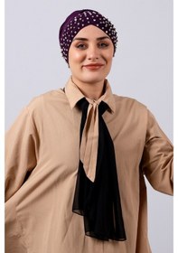 Resim Hürrem Bone Mürdüm Pratik Hazır Geçmeli Tesettür Bone Sandy Kumaş Taşlı 1456_ Mürdüm 