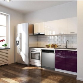 Resim Pukka Hazır Mutfak Dolabı 200cm Parlak-beyaz Laminat Tezgah Dahil-bulaşık Makinesi Yeri Mevcut-parlak Mürdüm 