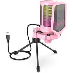 Resim Ampligame A6VP Rgb Usb Pembe Mikrofon 