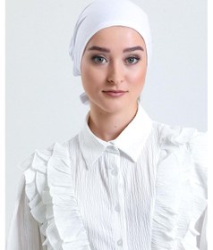 Resim Beyaz Arkadan Bağlamalı Tesettür Bone Penye Kumaş Düz Bone 1011 42 Beyaz 