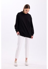 Resim Pastelastore Pamuklu Kapüşonlu 2 İplik Baharlık Oversize Sweatshirt Siyah 