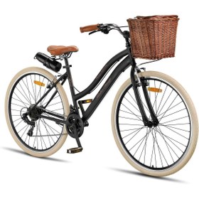 Resim Trendbisiklet Retro Classic 28 Jant Bisiklet, Shimano 21 Vites, Hasır Sepetli Vintage Şehir Bisikleti, Krem Lastik 