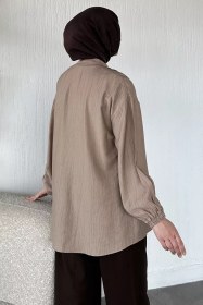 Resim Düğmeli Tesettür Tunik Bej TZL-P-00020997 