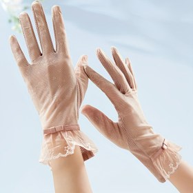 Resim Kadınların Modası Yaz İnce Dantel Dokunmatik Ekran Eldivenleri - Pembe Desenli, Makinede Yıkanabilir, Dış Mekan Bisikleti ve Piknikler için Mükemmel, Piknik Eldivenleri| Zarif Eldiven Tasarımı| Kumaş 