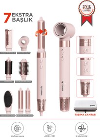 Resim Torima THD-01 Pembe 7 In 1 Hava Üflemeli Saç Şekillendirici Compact Saç Kurutma Fön Makinesi 