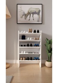 Resim Evvo 5 Katlı 5 Bölmeli Dekoratif Ayakkabılık Beyaz Beyaz 