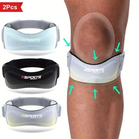 Resim Erkekler ve Kadınlar için 2 Adet Ayarlanabilir Patella Diz Kayışları - Squat, Koşu, Tenis, Ağırlık Kaldırma için Spor Destek Atletleri - Gri/Mavi/Siyah - Stabilite ve Konfor için Dokulu Kumaş, Spor Salonu Kayışları, Antrenman Aksesuarı, Şık Tasarım, Yüksek Kaliteli Malzeme 