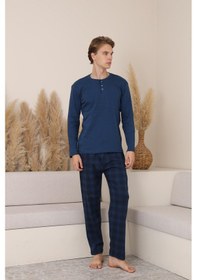 Resim Mutlu City Erkek İnterlok Rahat Kalıp Sıfır Yaka Pamuk Pijama Takımı 6772 İndigo 