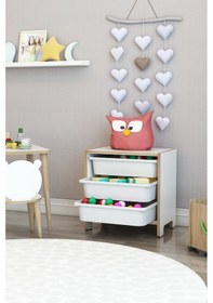 Resim 3 Sepetli Çok Amaçlı Oyuncak Dolabı Mdf Beyaz Beyaz 