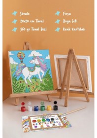Resim Unicorn & Doğa Temalı Çocuk Boyama Tuvali Şövaleli Boya Seti 20x20 
