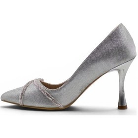 Resim Modapol 0203 Simli Taşlı Kadın Stiletto Gümüş 