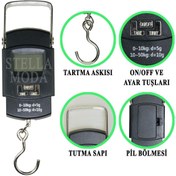 Resim Stella Moda El Kantarı 50 kg Kapasiteli Portatif Kancalı El Tartısı Dijital Lcd Ekranlı Kantar Tartı Lcd Ekranlı Çelik Kancalı 2 Adet Pil Hediyeli Kantar Terazi