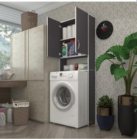 Resim Kenzlife Çamaşır Makinesi Dolabı Veronika Gri 180*066*20 Banyo Çift Kapaklı Arkalıksız Çok Renkli 