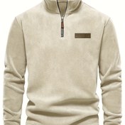 Resim Erkek Polar Astarlı Yarım Fermuarlı Sweatshirt - Günlük Yaka, Uzun Kollu Sonbahar/Kış Kazak 