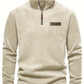 Resim Erkek Polar Astarlı Yarım Fermuarlı Sweatshirt - Günlük Yaka, Uzun Kollu Sonbahar/Kış Kazak 