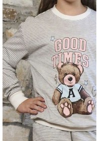Resim Cossy By Aqua 26452 Kız Çocuk Uzun Kollu Bisiklet Yaka Paçası Bantlı Pijama Takım-çizgili Çizgili 