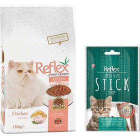 Resim Reflex Kitten Tavuklu Yavru Kedi Maması 1500 G + Reflex Stick Yavru Kedi Ödül Maması 3 x 3 G 